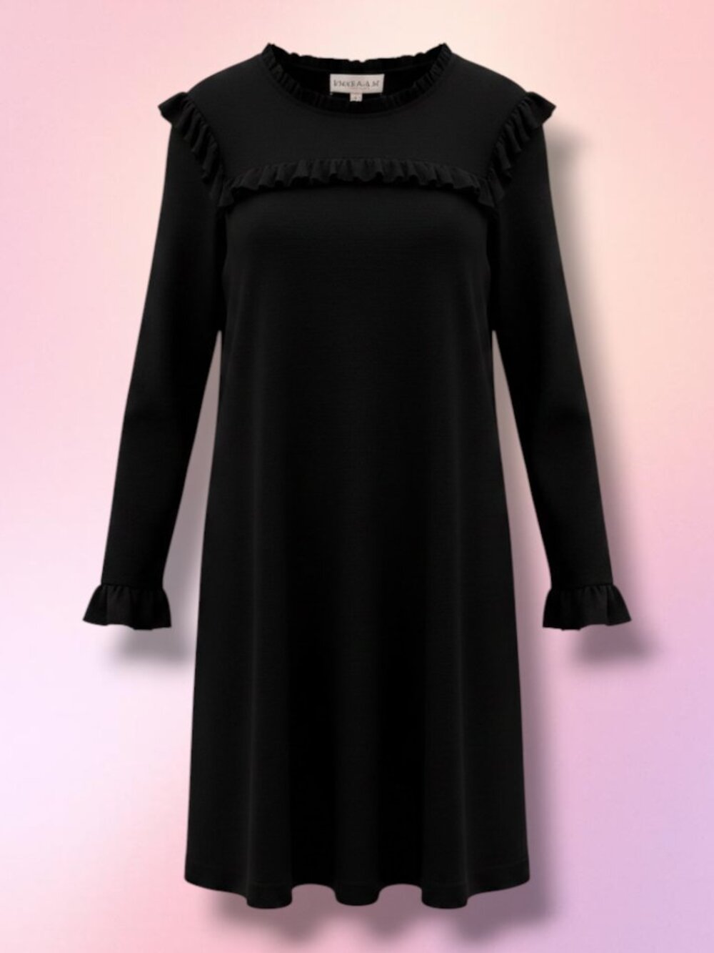 Philosophy Ruffle Trim Viscose Blend Long Sleeve Mini Dress Black Size S